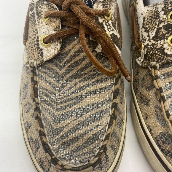 Sperry Leopard Print Clear Sequin Classic Boat Shoes - Picture 6 of 10
